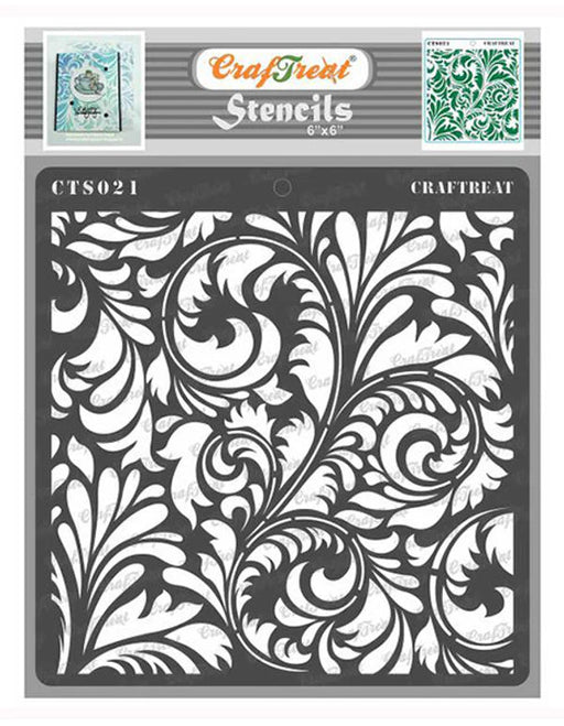 CrafTreat Floral Flourish Stencil 6x6 Inches for Art Decorations