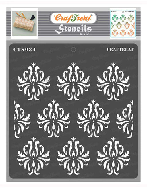 CrafTreat Damask Stencil 6x6 Inches for Card Designs