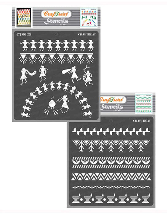 CrafTreat 6x6 Inches Warli & Warli Borders designs for painting