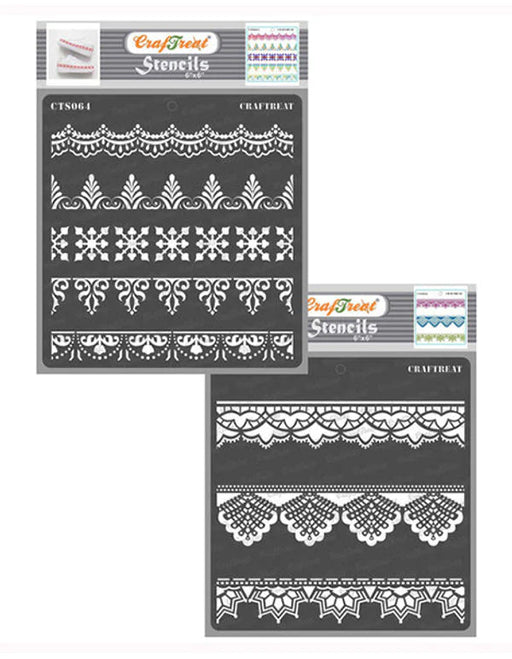 CrafTreat 6x6 Inches Ornate border and Lace stencil border design for Card Making