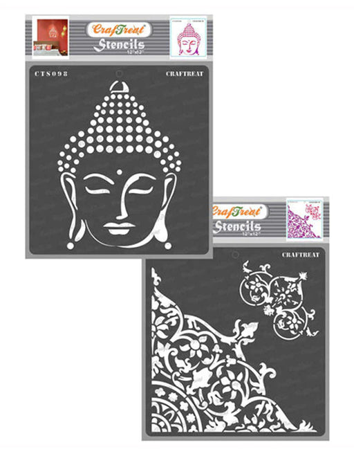 CrafTreat Buddha and Flourish Corner Stencil 12 InchesCTS098nCTS224