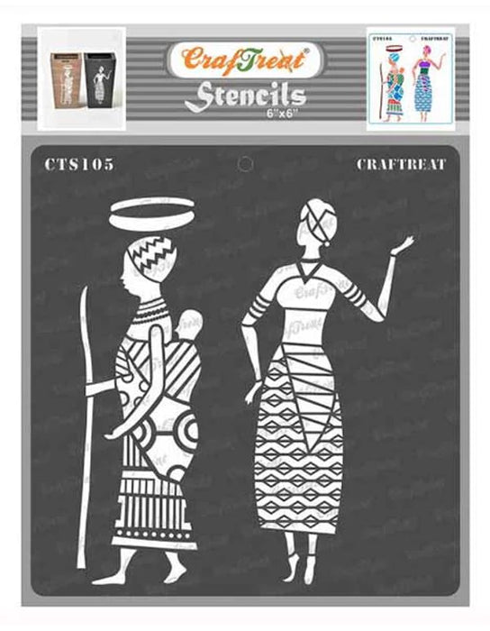 CrafTreat FolkArt Errands Stencil 6x6 Inches Tribal Stencils for Painting