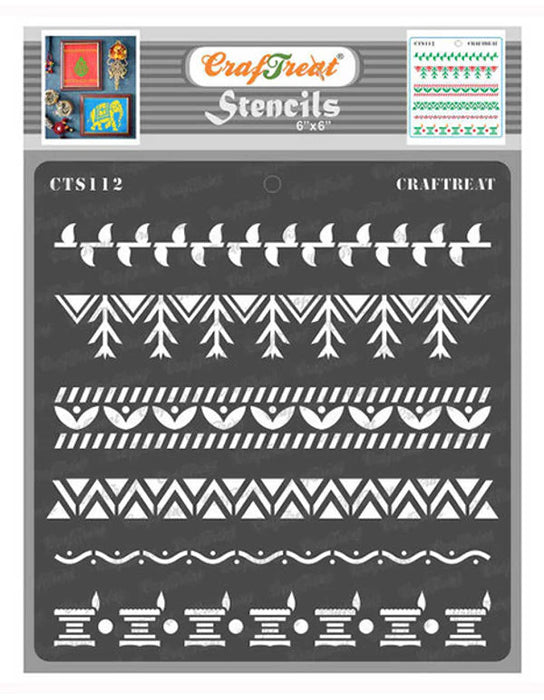 CrafTreat 6x6 Inches Warli Border design stencils for paintings