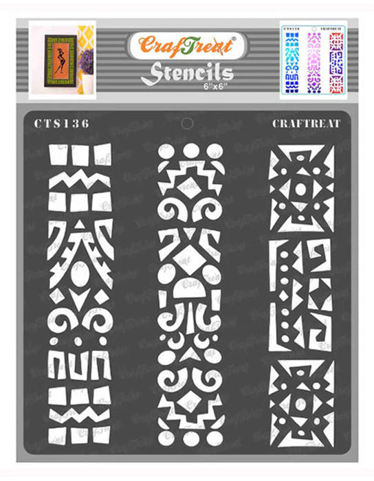 CrafTreat 6x6 Inches Folk Art Borders Stencils for Art and Crafts