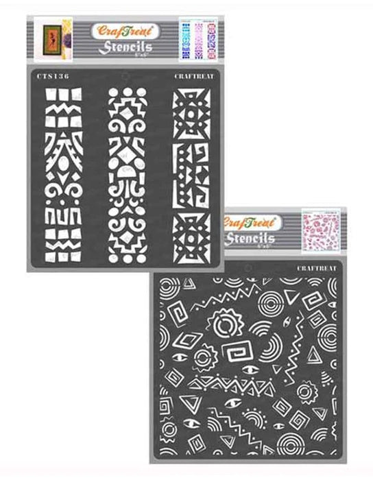 CrafTreat Folk Art Borders and Background Stencil 6x6 Inches for Cards