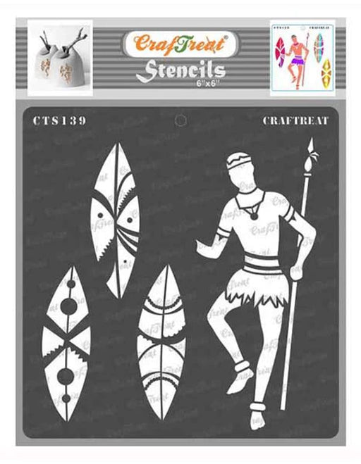 CrafTreat Man Stencil Tribal 6x6 Inches Tribal Stencils for DIY Craft Projects