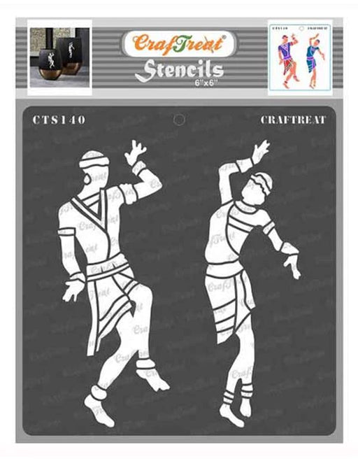 CrafTreat Stencil Tribal Dancers 6x6 Inches for Painting on Canvas