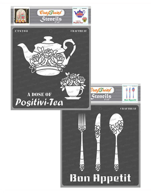CrafTreat A Dose Of Positivi Tea and Bon Appetit StencilCTS208nCTS210