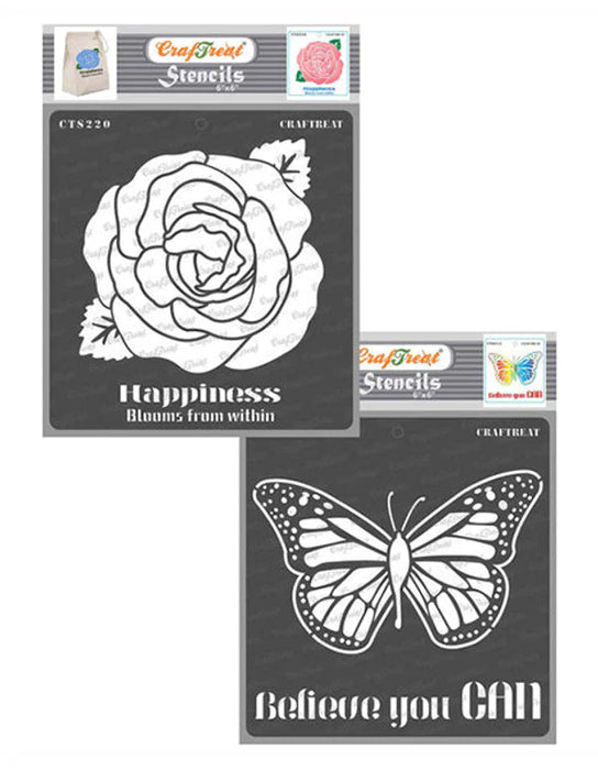 CrafTreat Happiness Blooms from Within and Believe you can StencilCTS220nCTS211