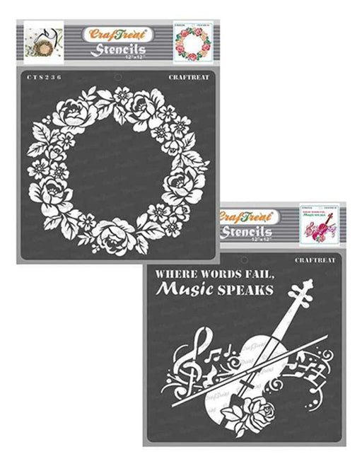 CrafTreat Rose Wreath and Music Speaks Stencil 12 InchesCTS236nCTS254