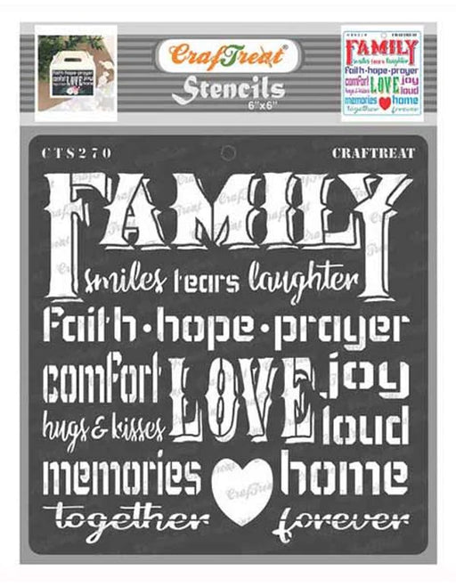 CrafTreat Family Stencil Quotes 6x6 Inches for DIY Crafts