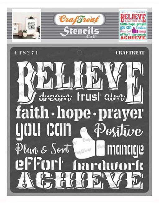 CrafTreat Inspirational Stencil Quotes 6x6 Inches for Wood Painting