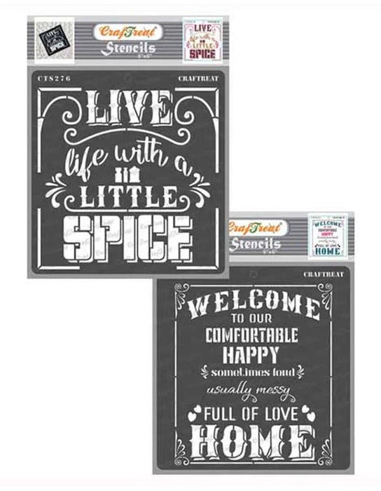 CrafTreat 6x6 Inches Welcome Home Stencils and Kitchen Stencil Quotes