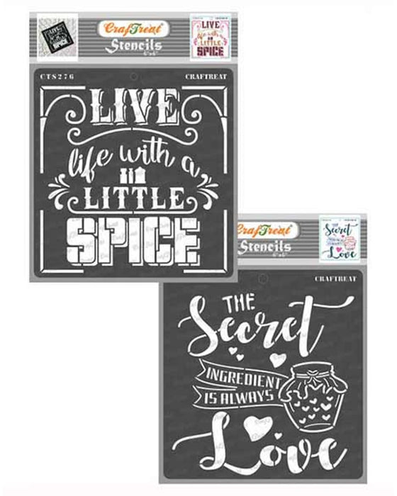 CrafTreat The Secret Ingredient is Always Love Stencil and Spicy Life Quotes Stencil for Kitchen 6x6 Inches
