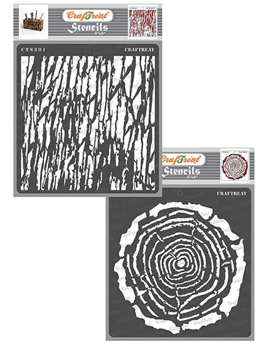 CrafTreat 6x6 Inches Tree Rings and Tree Bark pattern Stencil for craft paintings