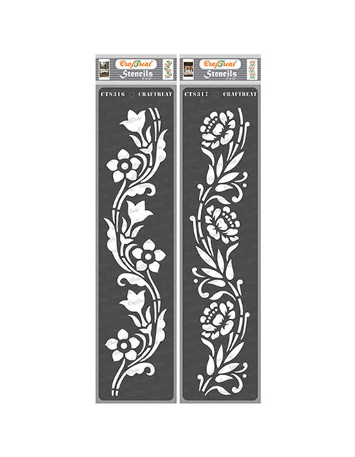 CrafTreat 3x12 Inches Flower and Floral border design stencil for paintings