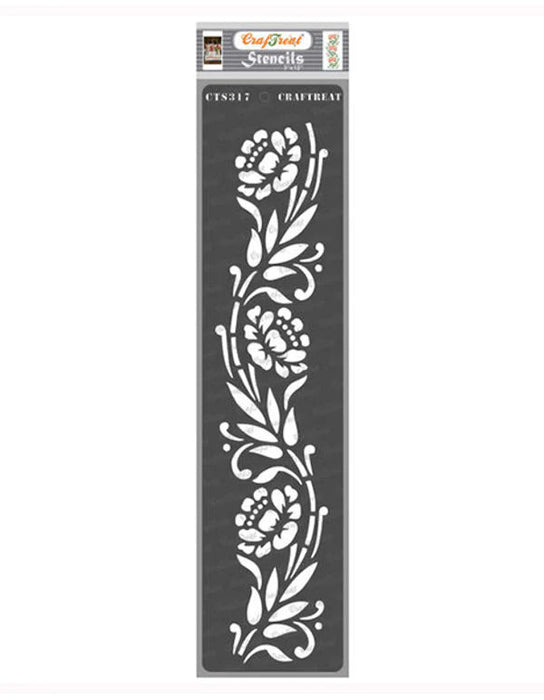 CrafTreat 3x12 Inches Floral border design stencil for craft Paintings