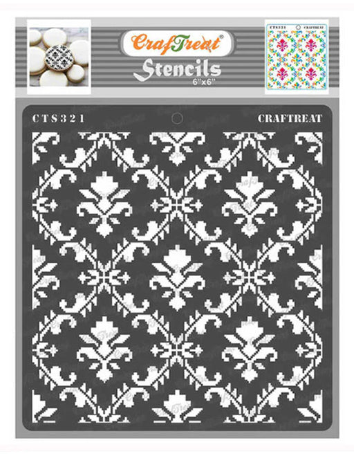 CrafTreat Damask Background Stencils 6x6 Inches for Furniture Painting