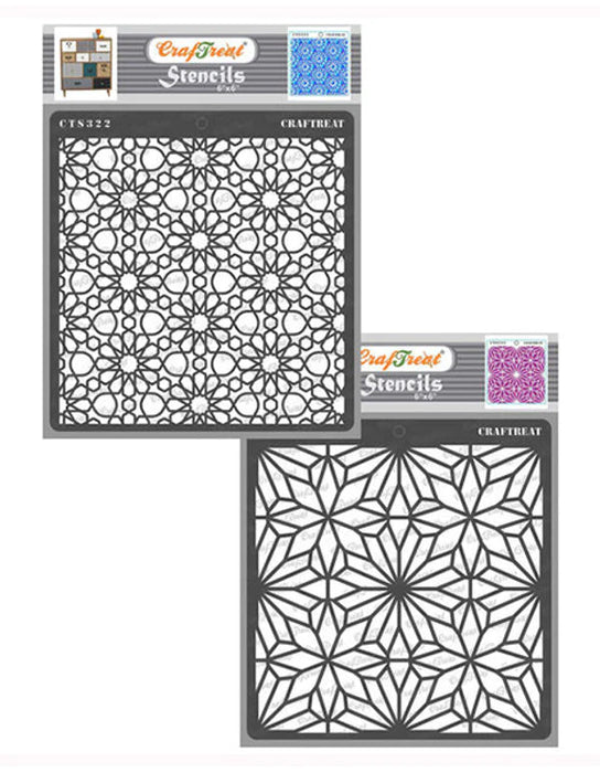 CrafTreat Arabic Pattern Stencil and Geometric Pattern Stencil 6x6 Inches