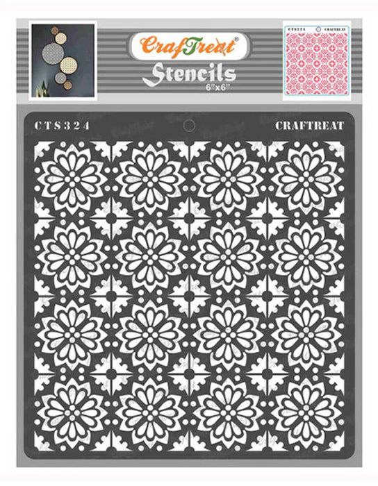 CrafTreat Flower Tile Background Stencil 6x6 Inches