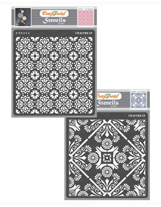 CrafTreat Flower Tile Stencils 6x6 Inches Background Stencil for Painting