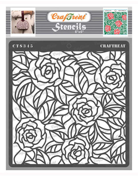 CrafTreat 6x6 inches Rose flower and Leaf background Stencil for crafts