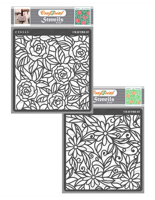 CrafTreat Rose with Leaf Background and Daisy with Leaf Background StencilCTS345nCTS346