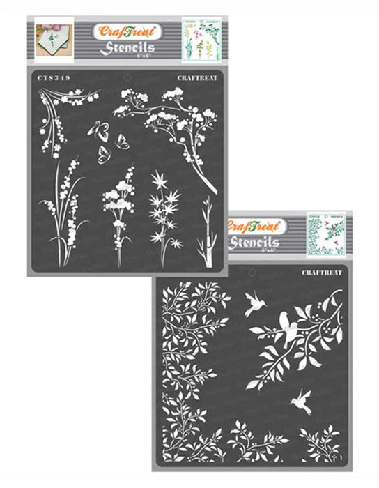 CrafTreat Wild Flowers and Leaves and Branch StencilCTS349nCTS350