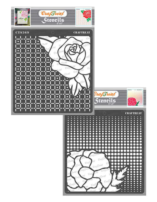 CrafTreat Checkered Rose and Dotted Poppies StencilCTS369nCTS370