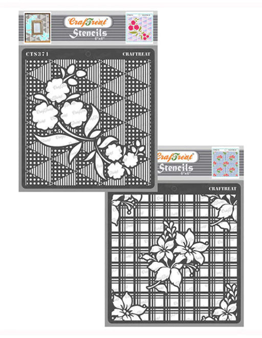 CrafTreat Flower Fusion Triangles and Plaid StencilCTS371nCTS372