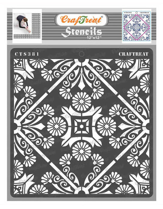 CrafTreat Floral Tile Stencil 12 InchesCTS381
