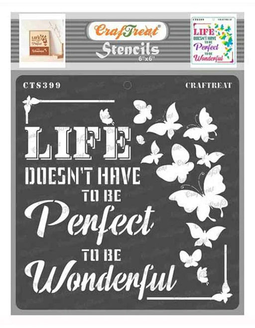 CrafTreat Wonderful life butterfly stencil, Stencils quotes 6x6 Inches