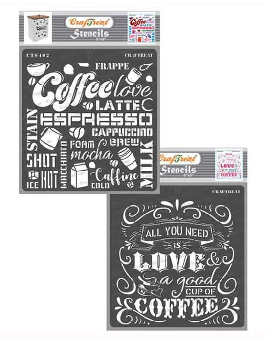 CrafTreat 6x6 Inches Coffee Love and Coffee quotes Stencil for Home Decor Crafts