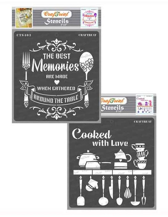 CrafTreat 6x6 Inches Dining Memories and Cooked with love quotes Stencil