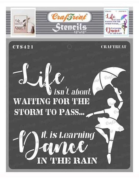 CrafTreat 6x6 inches Dancing and Rain Motivational Quote Stencils for walls