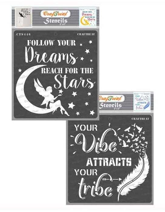 CrafTreat Follow Your Dreams Stencil and Vibes Attracts Tribe Stencil 6x6 Inches for Painting