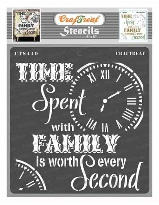 CrafTreat Family Time Quotes Stencil for crafts, family stencil for paintings 6x6 Inches