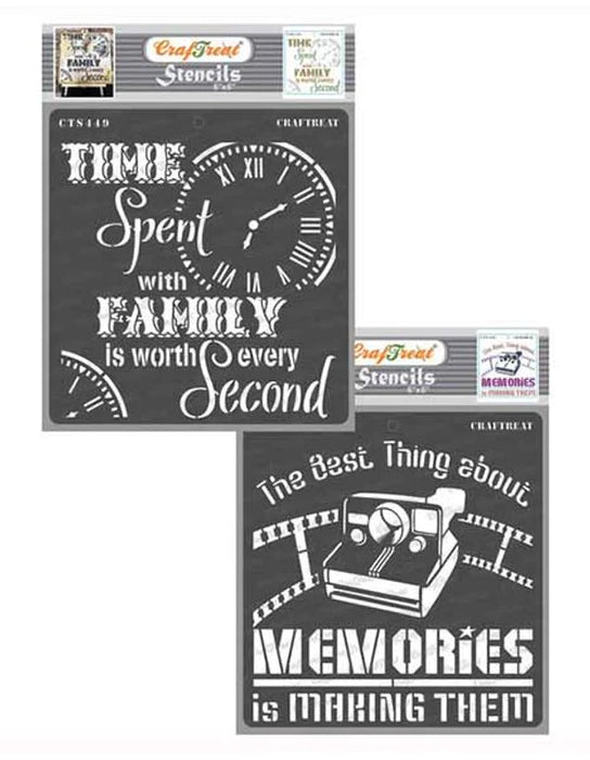 CrafTreat Family Time Stencil and Making Memories Stencil 6x6 Inches Quotes Stencil for Painting