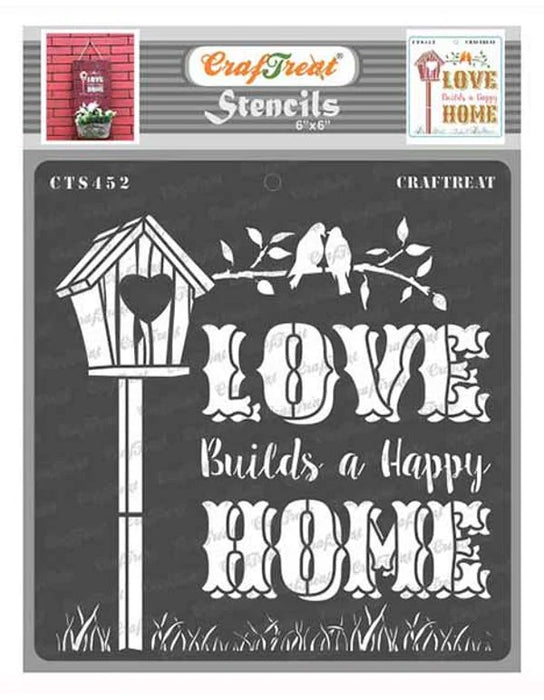 CrafTreat Love Birds Stencil 6x6 Inches Happy Home Stencil