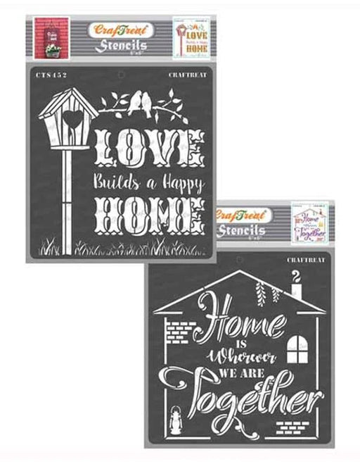 CrafTreat Love Birds Stencil and Home is Where We are Together 6x6 Inches Stencil Quotes