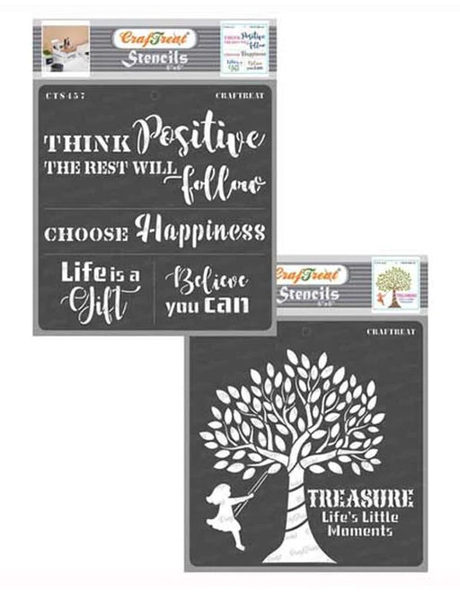 CrafTreat Think Positive Stencil and Tree stencil 6x6 Inches