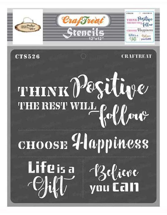 CrafTreat Positive Vibes Stencil Quotes 12x12 Inches Wall Stencils Quotes for Painting