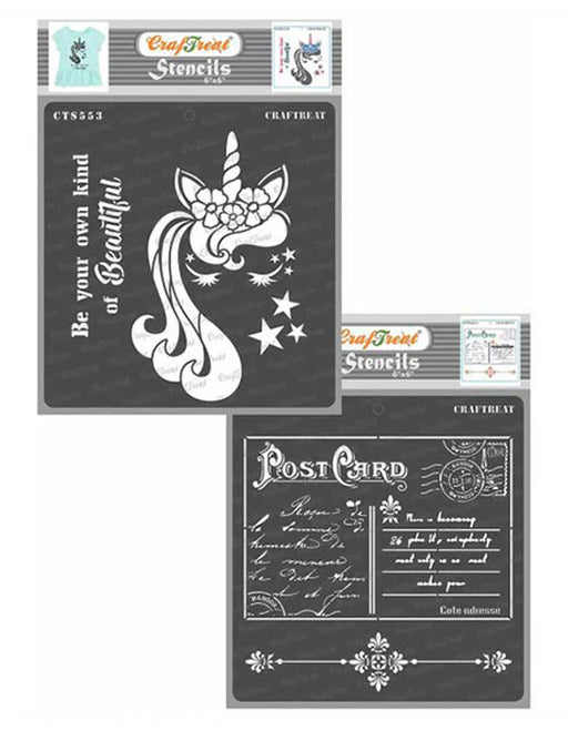 CrafTreat Unicorn and Post Card from Paris StencilCTS553nCTS554