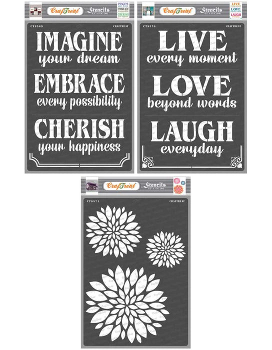 CrafTreat Imagine Embrace Cherish and Live Love Laugh and Mum Flower A4CTS569n570n571