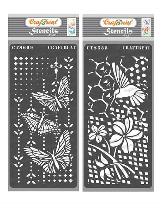 2pcs Brand New BUTTERFLY Hummingbird Flowers Stencils Template Scrapbook  Drawing