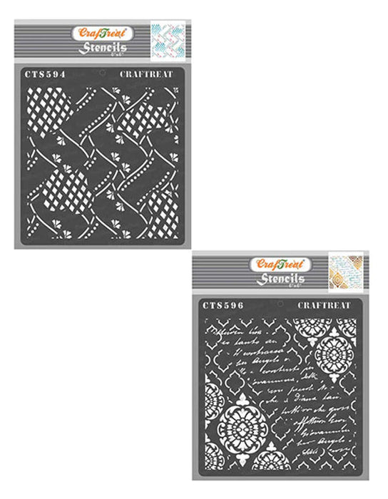 CrafTreat Weaves and Diamonds and Grunge Damask StencilCTS594nCTS596