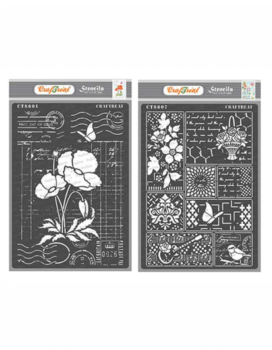 CrafTreat Ledger Poppy and Bits and Pieces StencilCTS601nCTS607