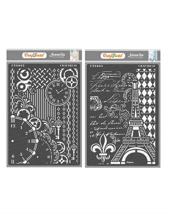 CrafTreat Clock and Key and Eiffel Tower Script StencilCTS602nCTS605