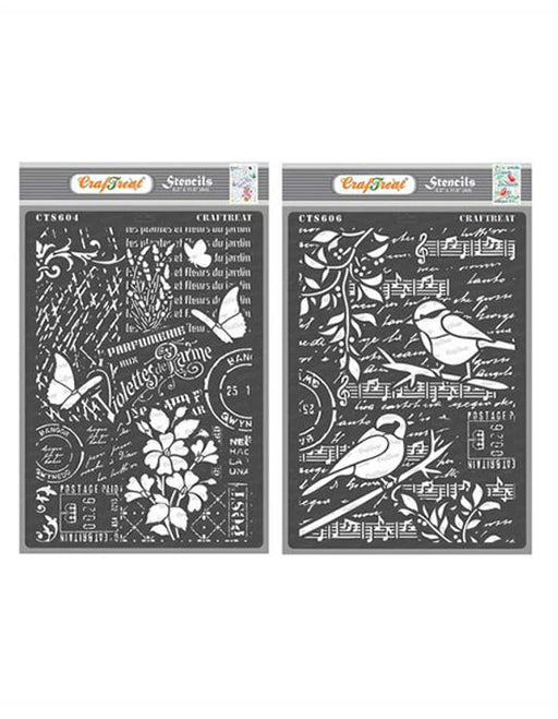 CrafTreat Flower Collage and Bird Song StencilCTS604nCTS606