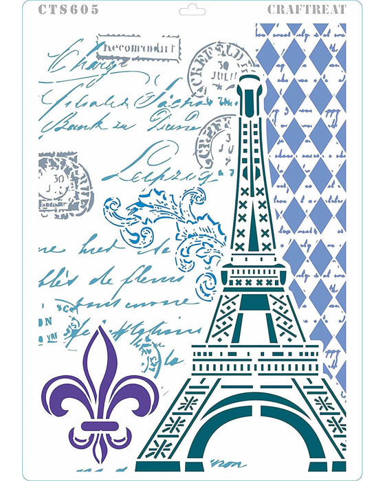 CrafTreat Eiffel Tower Script Stencil A4